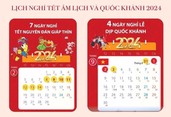 Nghỉ tết Âm lịch và nghỉ lễ Quốc khánh năm 2024 đối với cán bộ, công chức, viên chức và người lao động