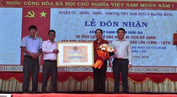 Đón nhận Bằng xếp hạng di tích quốc gia Di tích lịch sử Các điểm di tích bổ sung vào Khu căn cứ kháng chiến tỉnh Đắk Lắk (1965-1975)