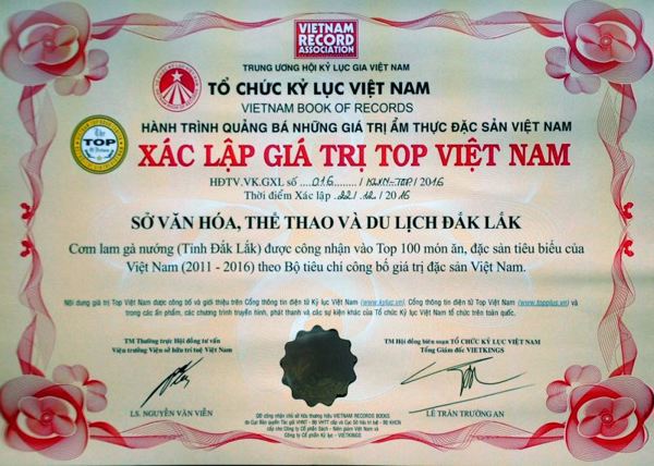 Cơm lam, gà nướng Đắk Lắk lọt vào Top 100 món ẩm thực tiêu biểu Việt Nam (giai đoạn 2011 - 2016)
