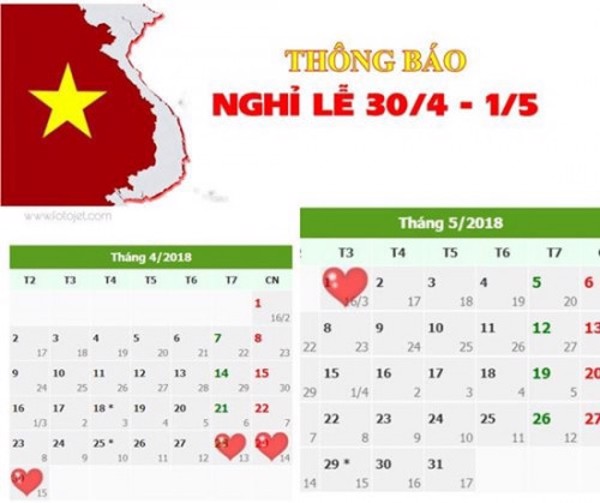 Đã có lịch nghỉ Giỗ Tổ Hùng Vương, 30/4 và 01/5/2018 