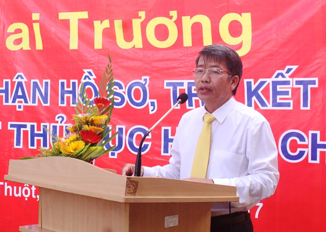 Phó Giám đốc Bưu điện tỉnh Đắk Lắk Lê Anh Tuấn phát biểu khai mạc Lễ khai trương Điểm bưu điện văn hóa xã Ea Kao