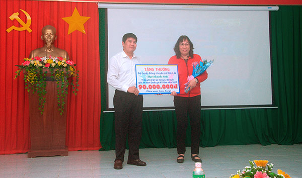 Phó Giám đốc Sở VHTTDL Nguyễn Văn Hà tặng quà cho Ban huấn luyện