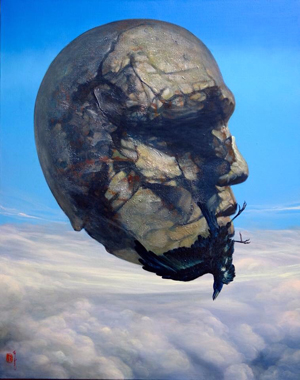 Cái đầu của nhà thơ. (Acrylic, họa sĩ Nguyễn Ngọc Quân)