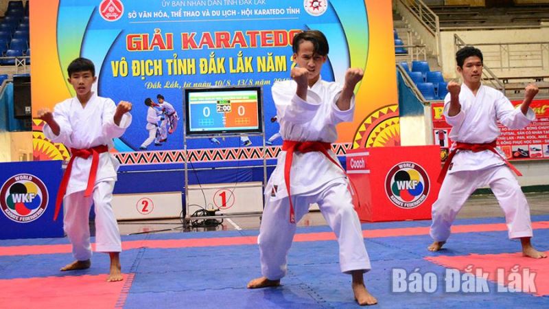 Các võ sĩ tranh tài tại Giải karatedo vô địch tỉnh Đắk Lắk được tổ chức hằng năm.