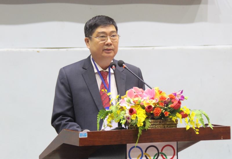 Giám đốc Sở Giáo dục và Đào tạo Phạm Đăng Khoa phát biểu khai mạc Hội khỏe Phù Đổng giai đoạn 1