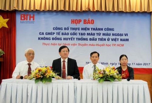 Họp báo công bố lần đầu tiên Việt Nam ghép thành công tế bào gốc tạo máu từ máu ngoại vi không cùng huyết thống. (Ảnh:  BV).